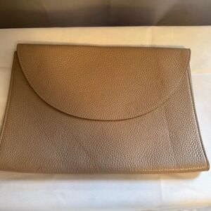 Cuyana Medium Flap Soft Pebbled Leather Clutch Bag Purse Light Brown Tan